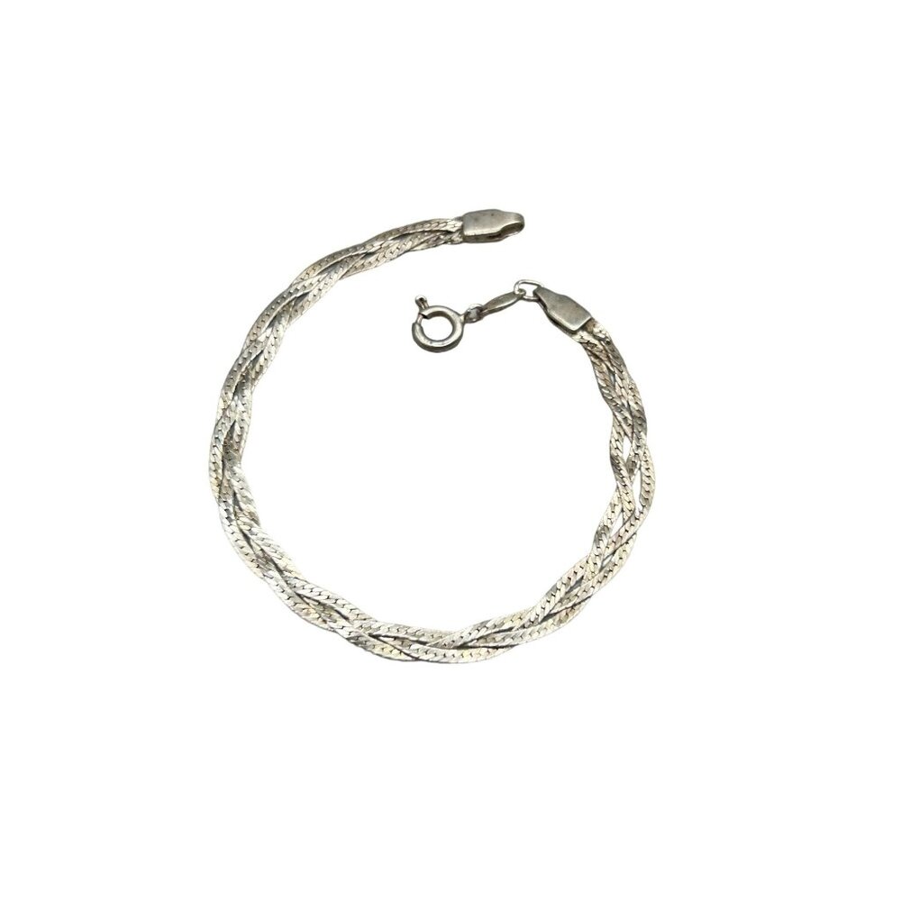 Sterling 925 Braided Bracelet 7.5" Elegant Braided Design with Spring Ring Clasp